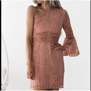 One Shoulder Mini Dress Crocheted Lace Two Sisters Elysian‎ Size AU8/ US4 Rose
